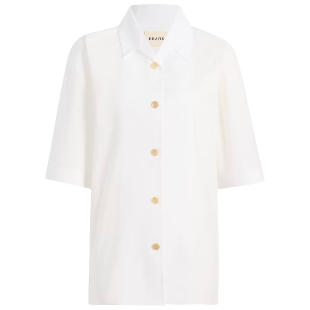NWT Khaite Owen Cotton Button-front Top White
